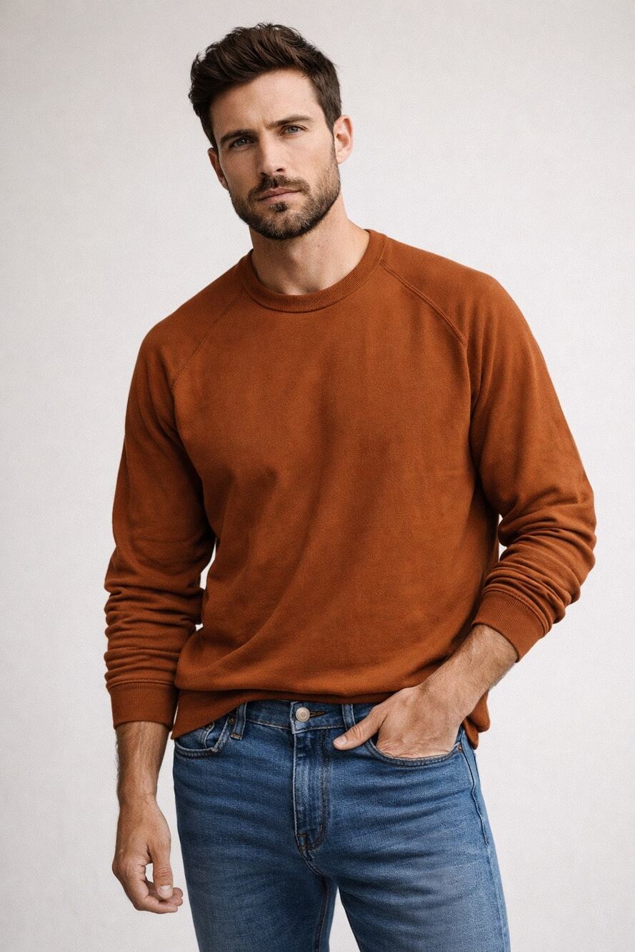 Adriano Goldschmied Men’s Long Sleeve Shirt Cotton Terry Rust Red Medium Sweater